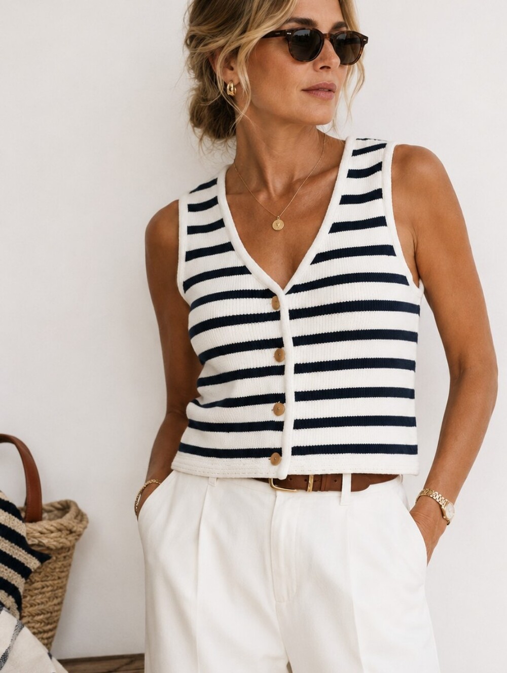 Abercrombie & Fitch Coastal Striped Knit Woven Sweater Vest Size M Nautical - Picture 1 of 10
